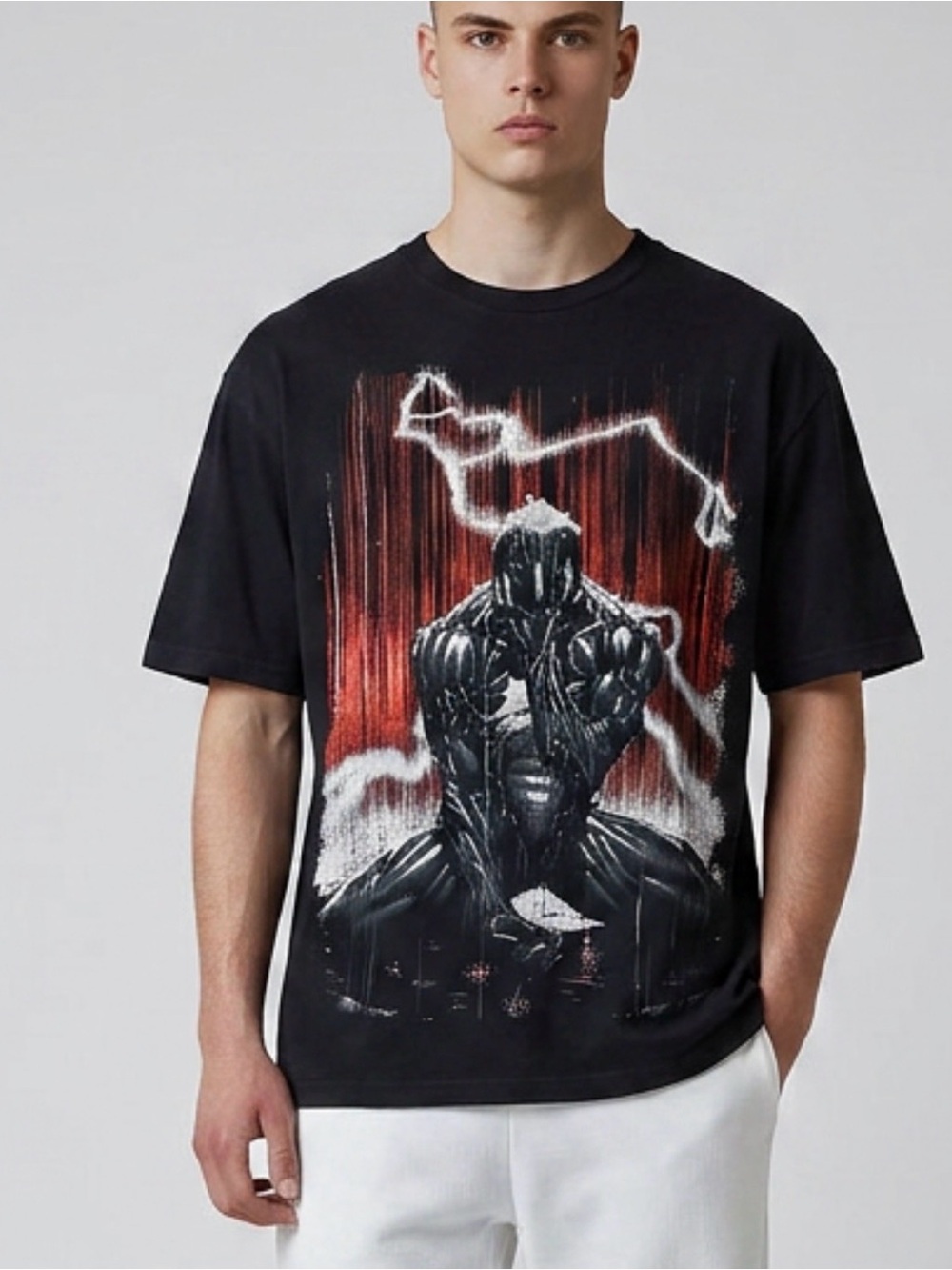 Marvel Black Lightning Venom Graphic Short Sleeve T-Shirt Clayton Crain Art Sz L